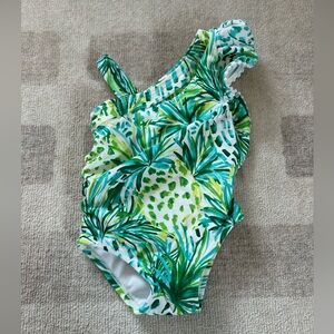 Janie and Jack Girls Pineapple Ruffle Swimsuit (Size 6-12 Months)